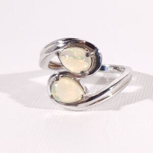 Ethiopian Opal Bypass Ring Sterling Silver Size 7